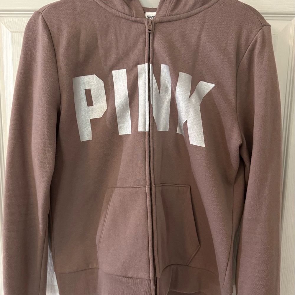 PINK Victoria's Secret Taupe Zip-Up Hoodie